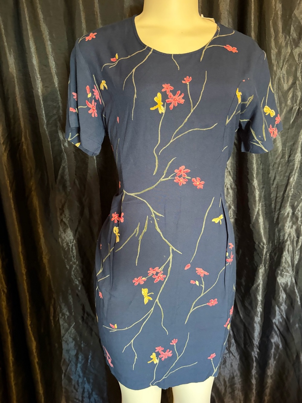 Navy Floral Short Sleeve Mini Dress
